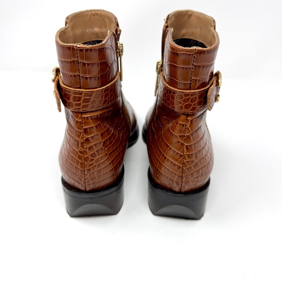 Aquatalia Fara Croc-Embossed Weatherproof Leather Ankle Boots Cognac - Picture 8 of 15